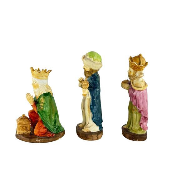 Vintage Creative Art Flowers Hand Painted Three Wise Men Nativity Figurines - Picture 7 of 16